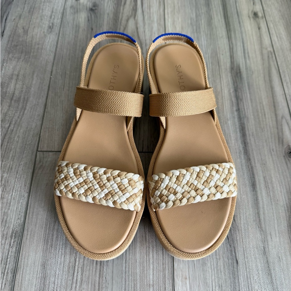 Rothy's Tan and Blue Sandals